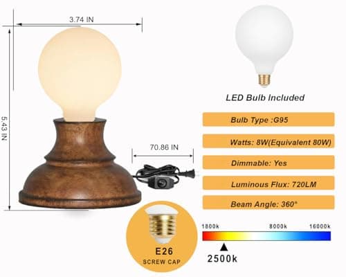 LUXON Dimmable Minimalist Wood Desk Lamp for Home, Dorm, Office