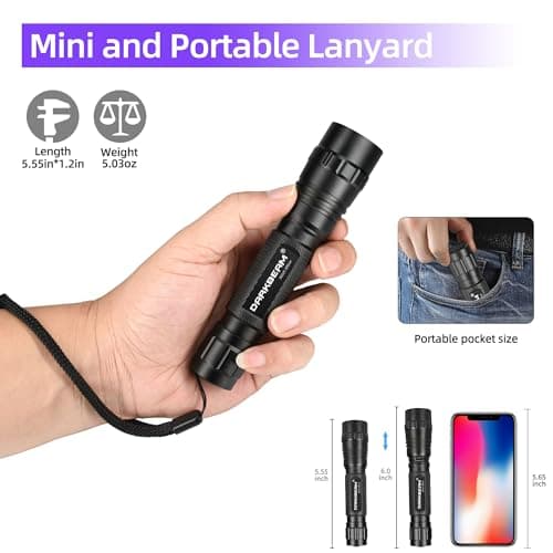 DARKBEAM Flashlight UV 395nm Black Light, Mini & Powerful Wood's Lamp USB -C LED Rechargeable Blacklight, Portable Pet Dog Urine Detector
