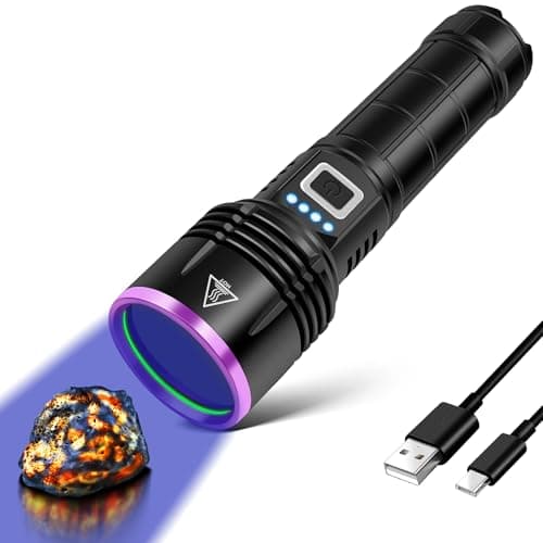 UV Flashlight 20W, 5000Mah High Power 365nm UV Light, Rechargeable Black Light for Pet, Resin, Rocks, Travel, AC, Uranium Glass, Bed Bug