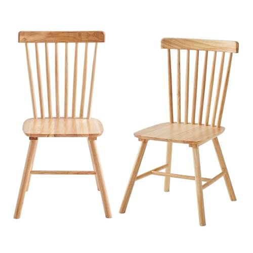 Wooden Dining Chairs Set of 4, Windsor Style for Kitchen Room — 2p Oak