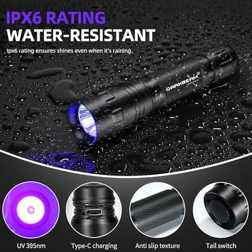 DARKBEAM UV Flashlight 395nm Blacklight, Powerful USB-C Rechargeable LED Ultraviolet Flashlight for Pet Urine Detection