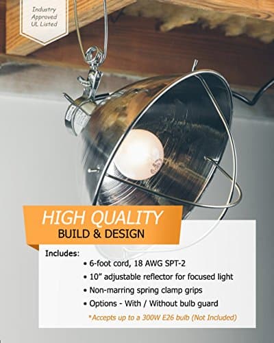 300 Watt 6 Foot Cord Clamp Lamp with 10 Inch Reflector and Bulb Guard