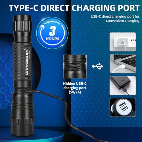 DARKBEAM Flashlight UV 395nm Black Light, Mini & Powerful Wood's Lamp USB -C LED Rechargeable Blacklight, Portable Pet Dog Urine Detector