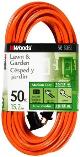 Woods 50ft 16 Gauge SJTW Light Duty Orange Extension Cord