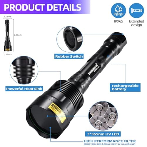 Rechargeable 36W Powerful Portable Handheld UV Blacklight Flashlight for Resin Curing, Minerals, Leak Detection