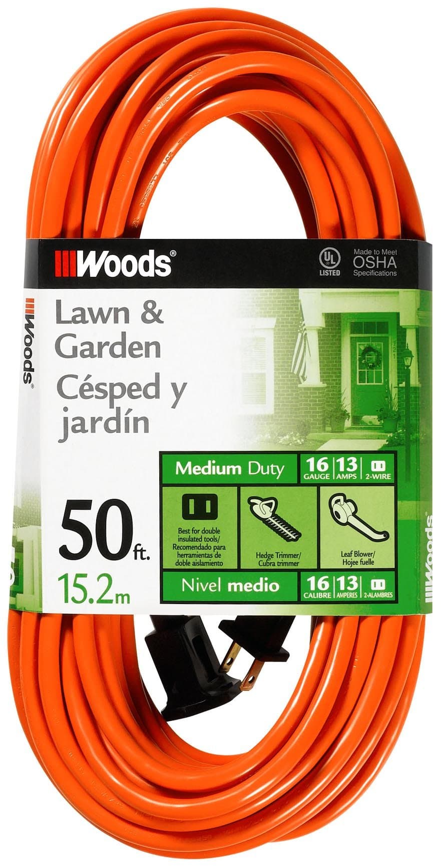 Woods 50ft 16 Gauge SJTW Light Duty Orange Extension Cord