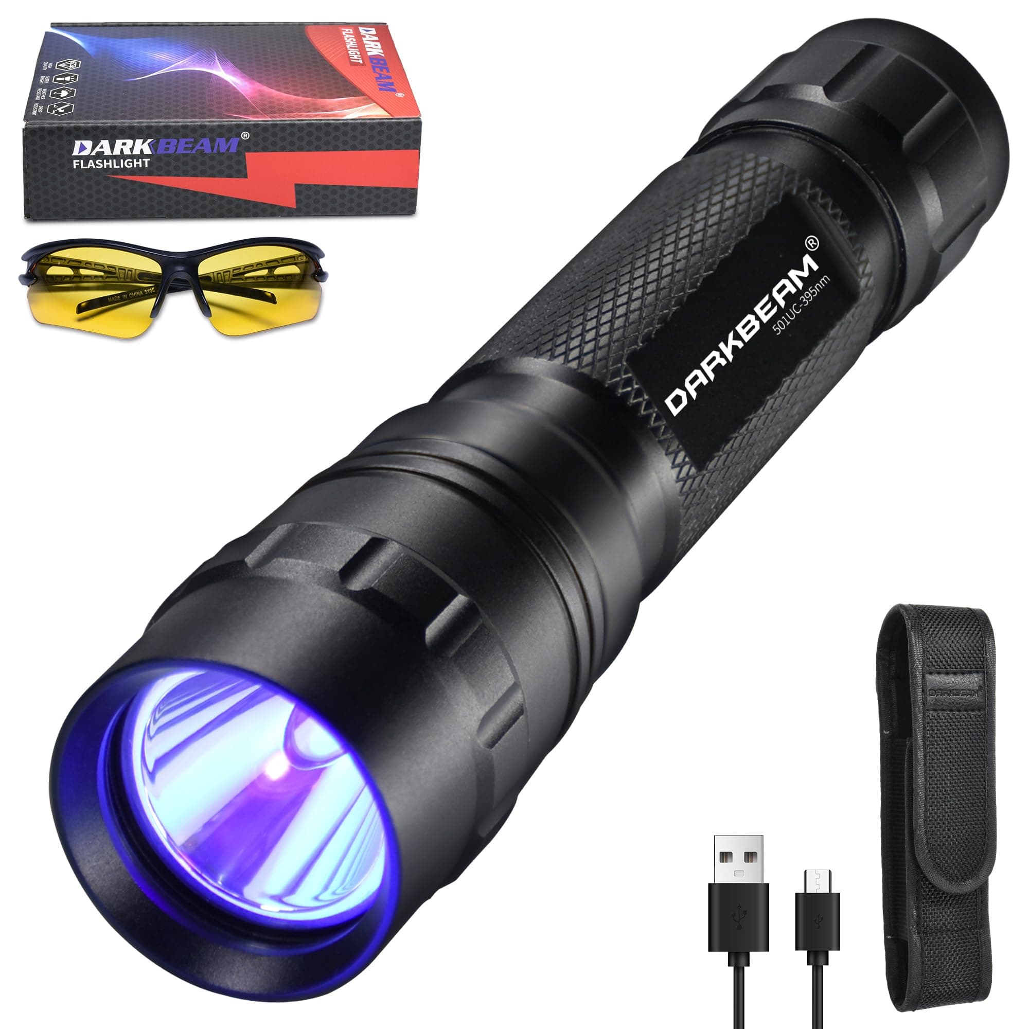 DARKBEAM Flashlight UV 395nm Black Light, Mini & Powerful Wood's Lamp USB -C LED Rechargeable Blacklight, Portable Pet Dog Urine Detector