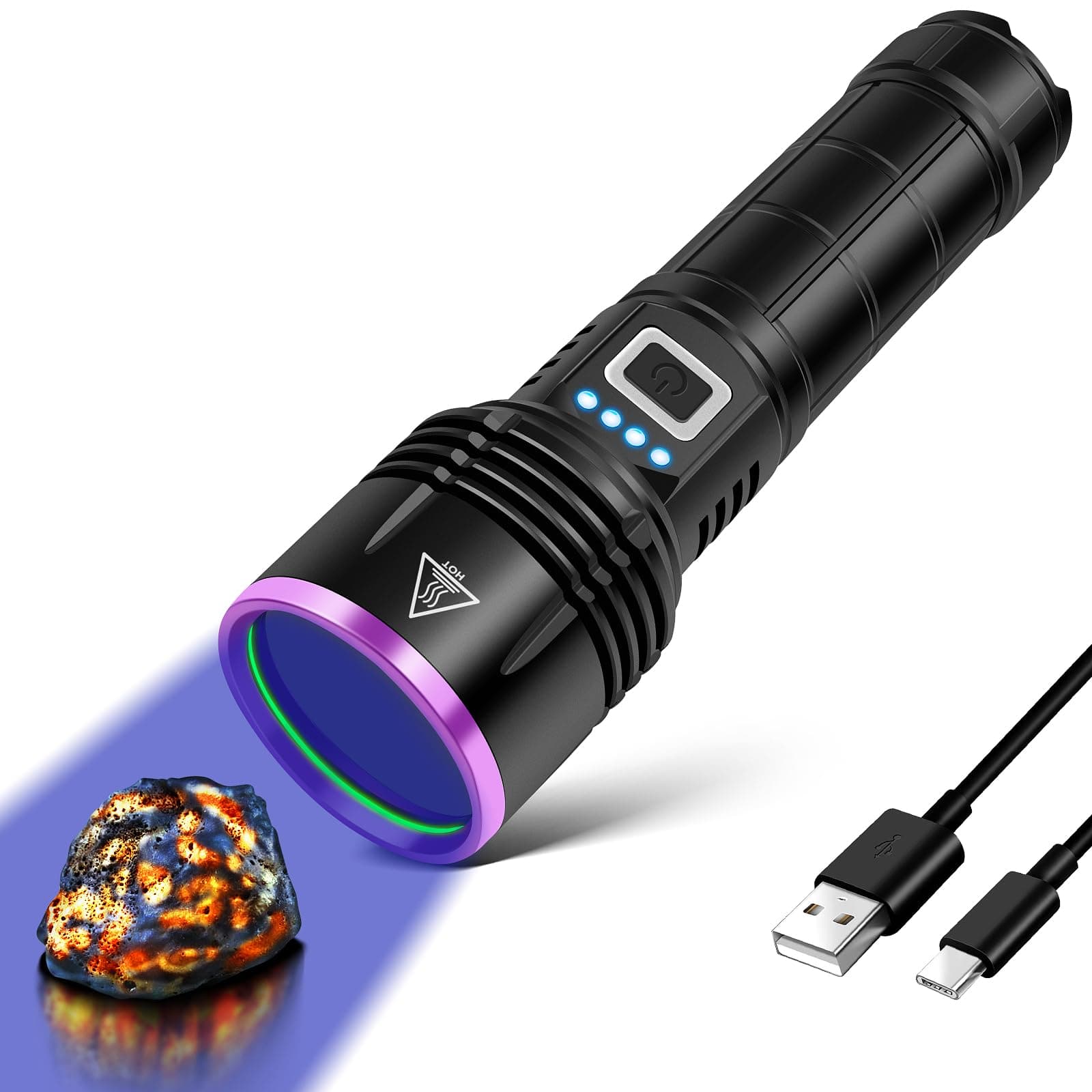 UV Flashlight 20W, 5000Mah High Power 365nm UV Light, Rechargeable Black Light for Pet, Resin, Rocks, Travel, AC, Uranium Glass, Bed Bug